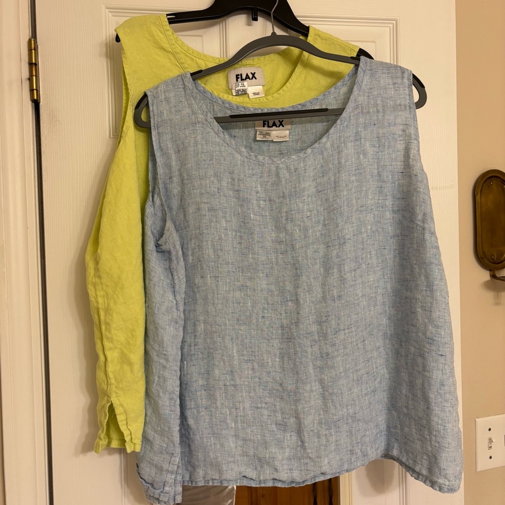 Bundle Two Flax 100% Linen Tank Tops 1G Oversized Summer Bright Flowy